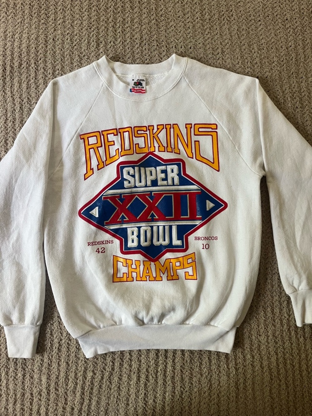 Vintage Youth Redskins Super Bowl XXII White Crewneck Sweatshirt